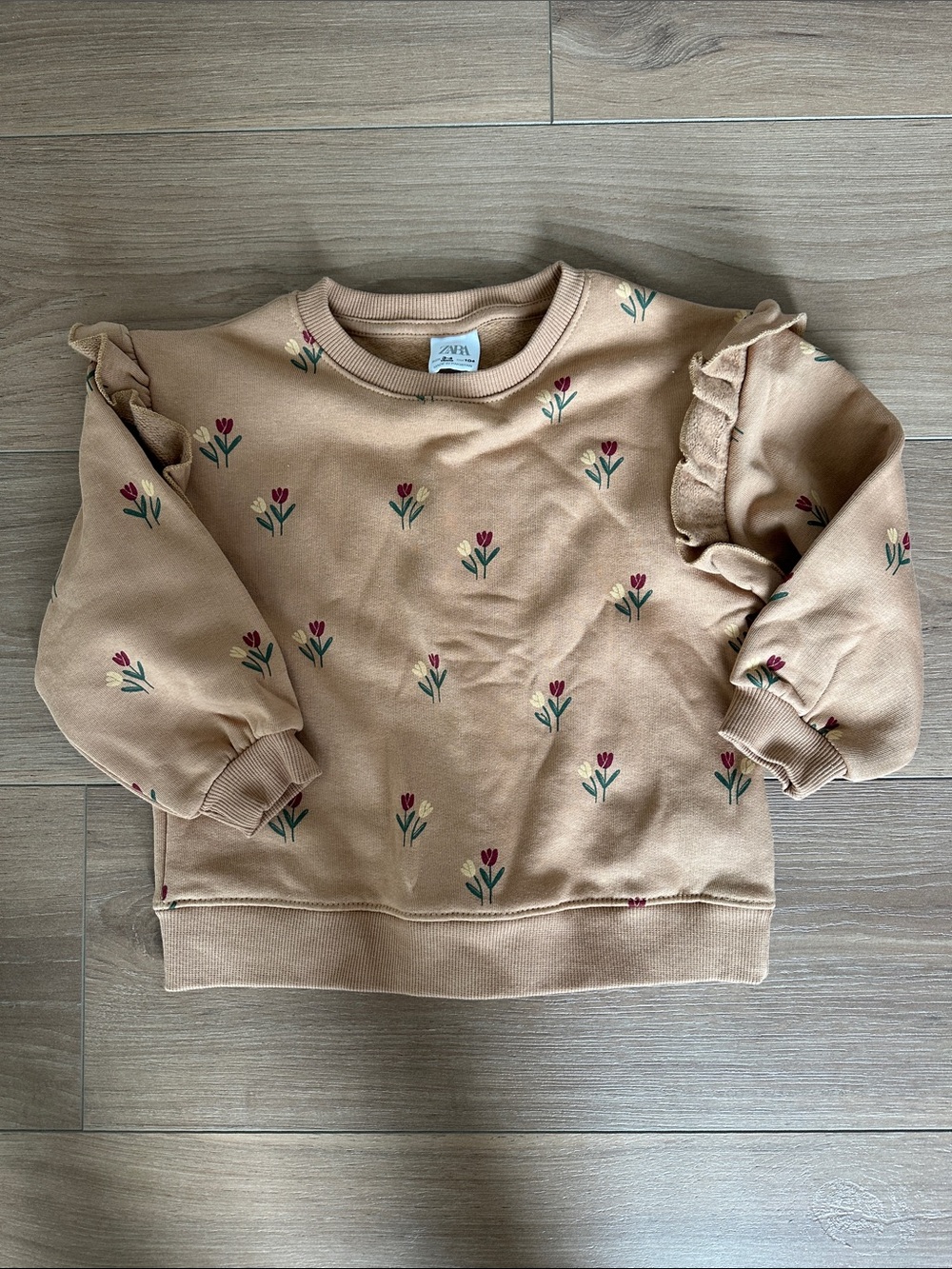 Zara Beige Floral Ruffle Sweatshirt